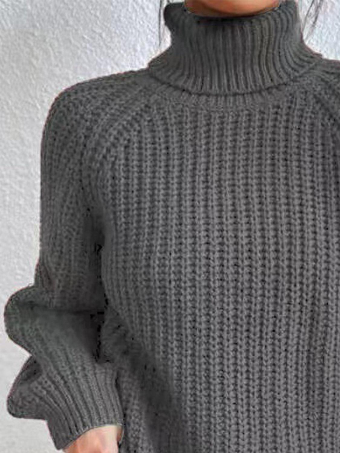 Full Size Turtleneck Slit Sweater - Lab Fashion, Home & Health