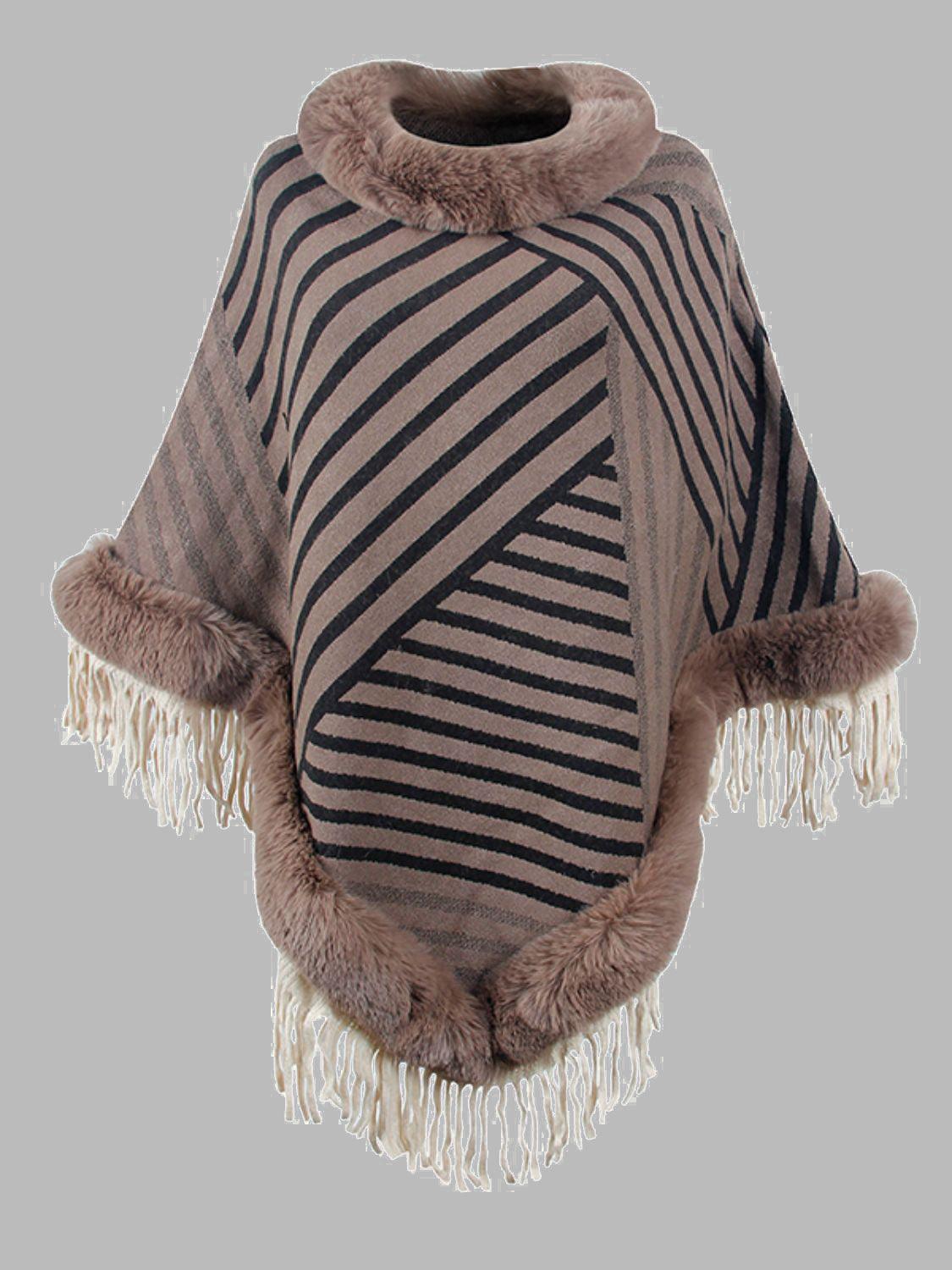 Striped Fringe Hem Poncho - Lab Fashion, Home & Health