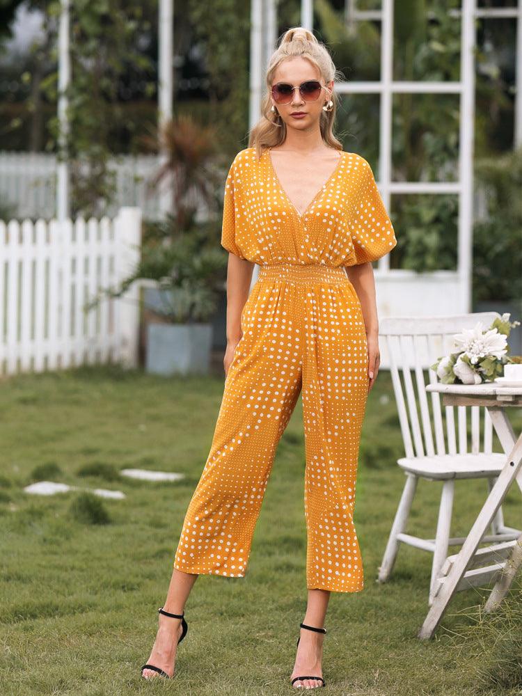 Polka Dot Surplice Neck Jumpsuit with Pockets - Lab Fashion, Home & Health