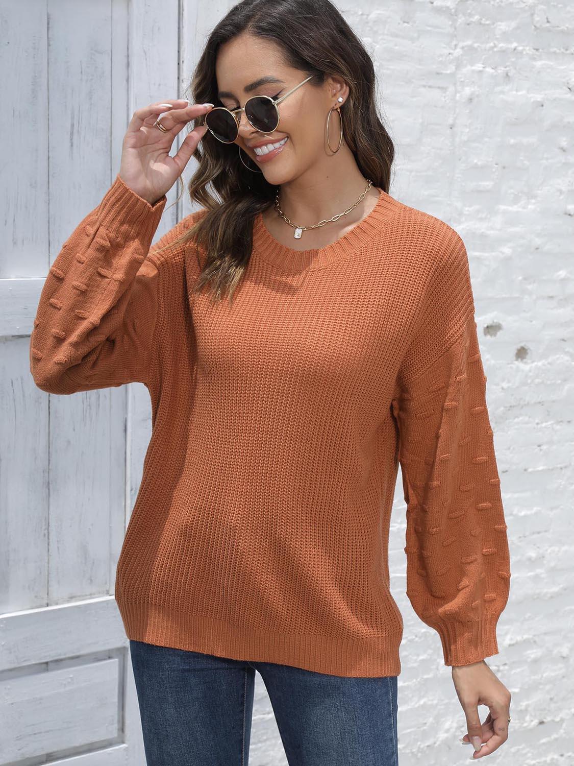 Round Neck Dropped Shoulder Sweater - Lab Fashion, Home & Health