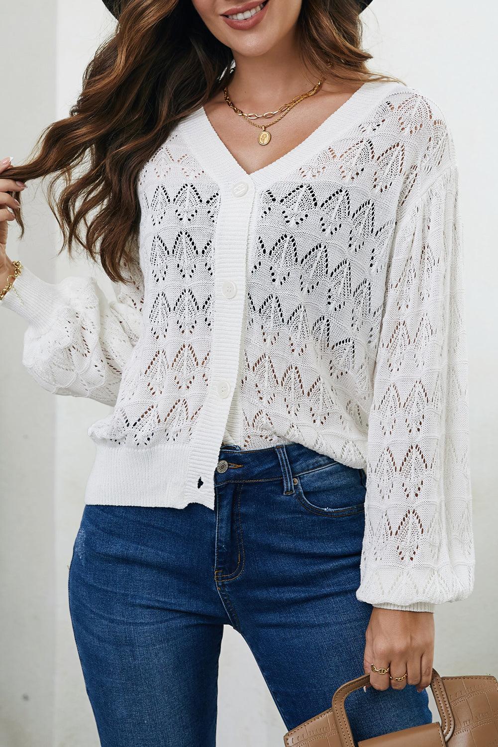 Openwork V-Neck Cardigan - Lab Fashion, Home & Health