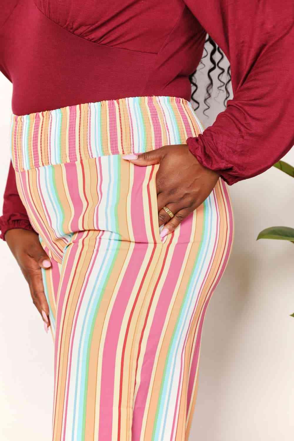 Double Take Striped Smocked Waist Pants with Pockets - Lab Fashion, Home & Health