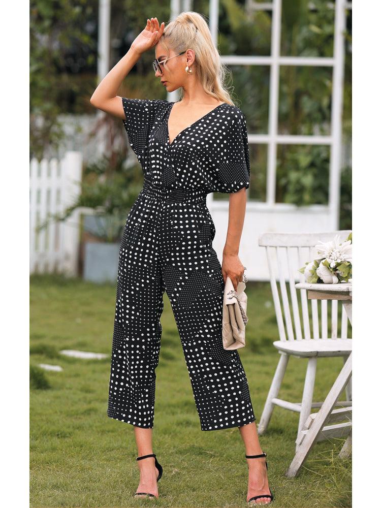 Polka Dot Surplice Neck Jumpsuit with Pockets - Lab Fashion, Home & Health