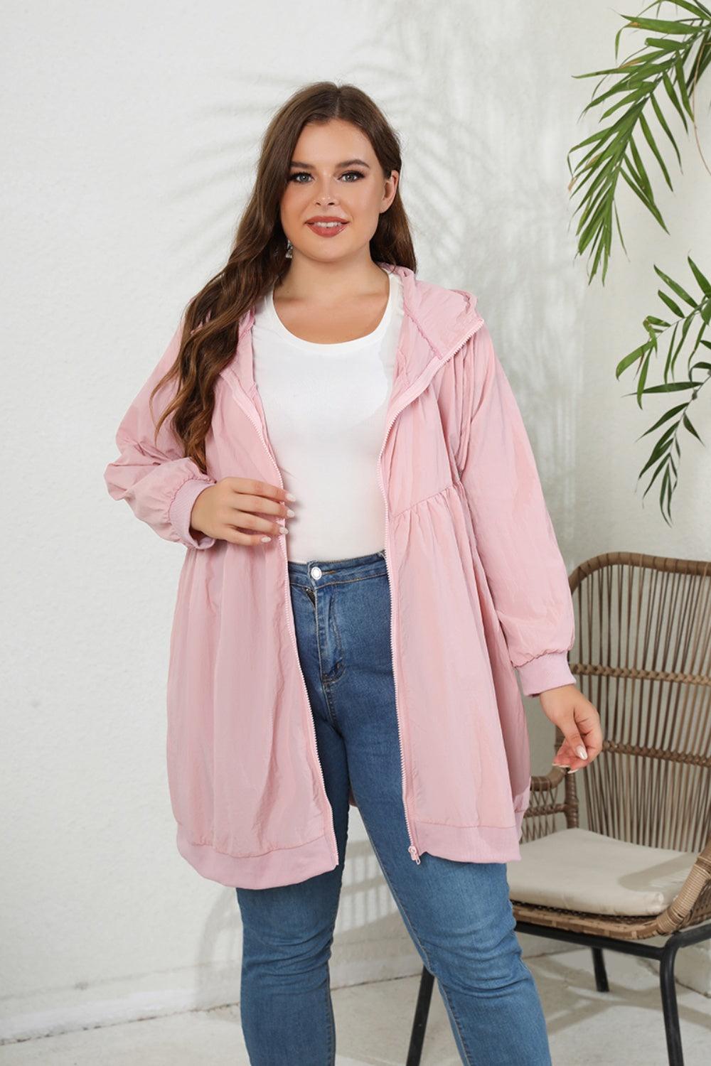 Plus Size Zip-Up Longline Hooded Jacket - Lab Fashion, Home & Health