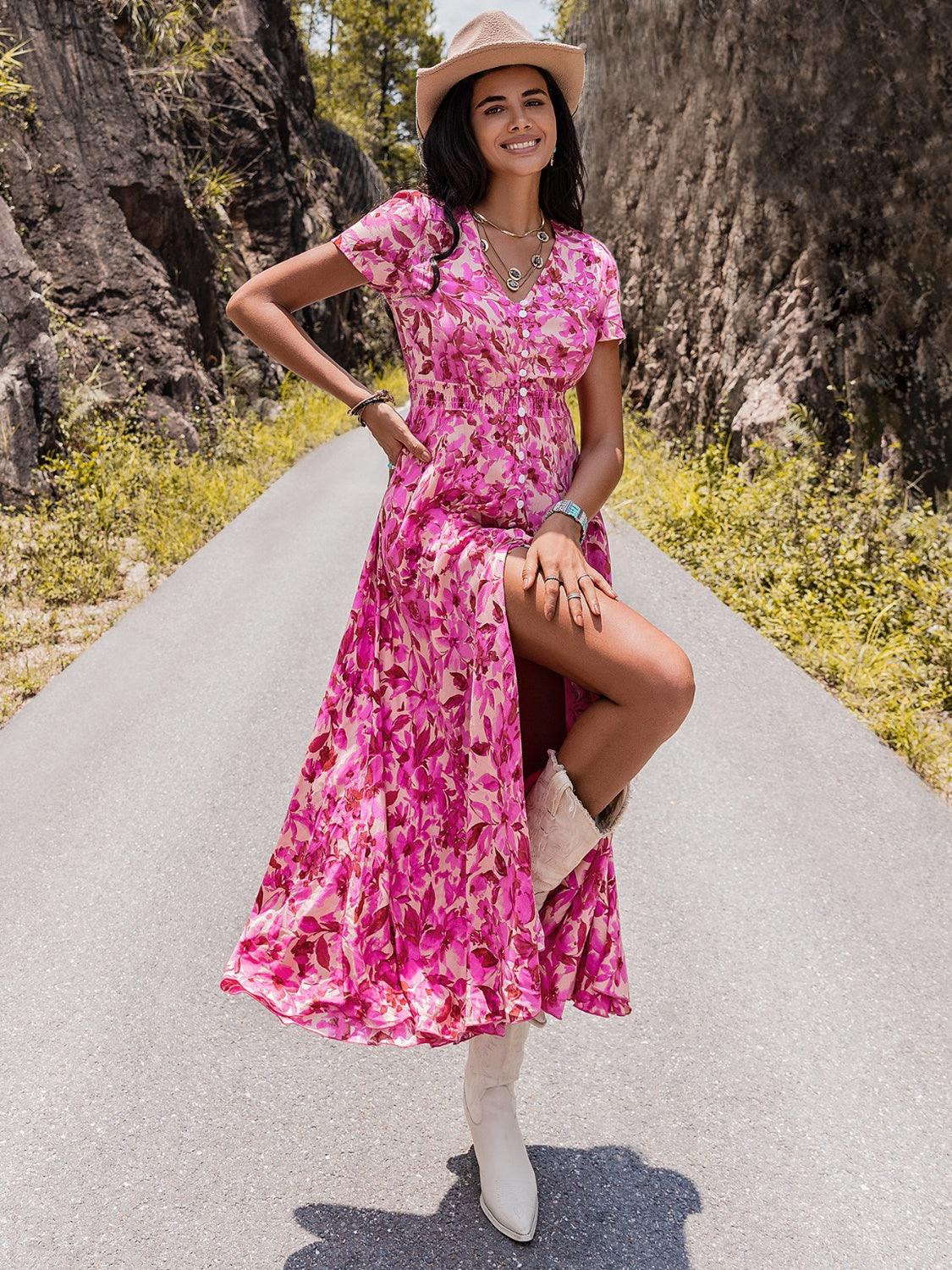 Floral Slit Dress - Lab Fashion, Home & Health