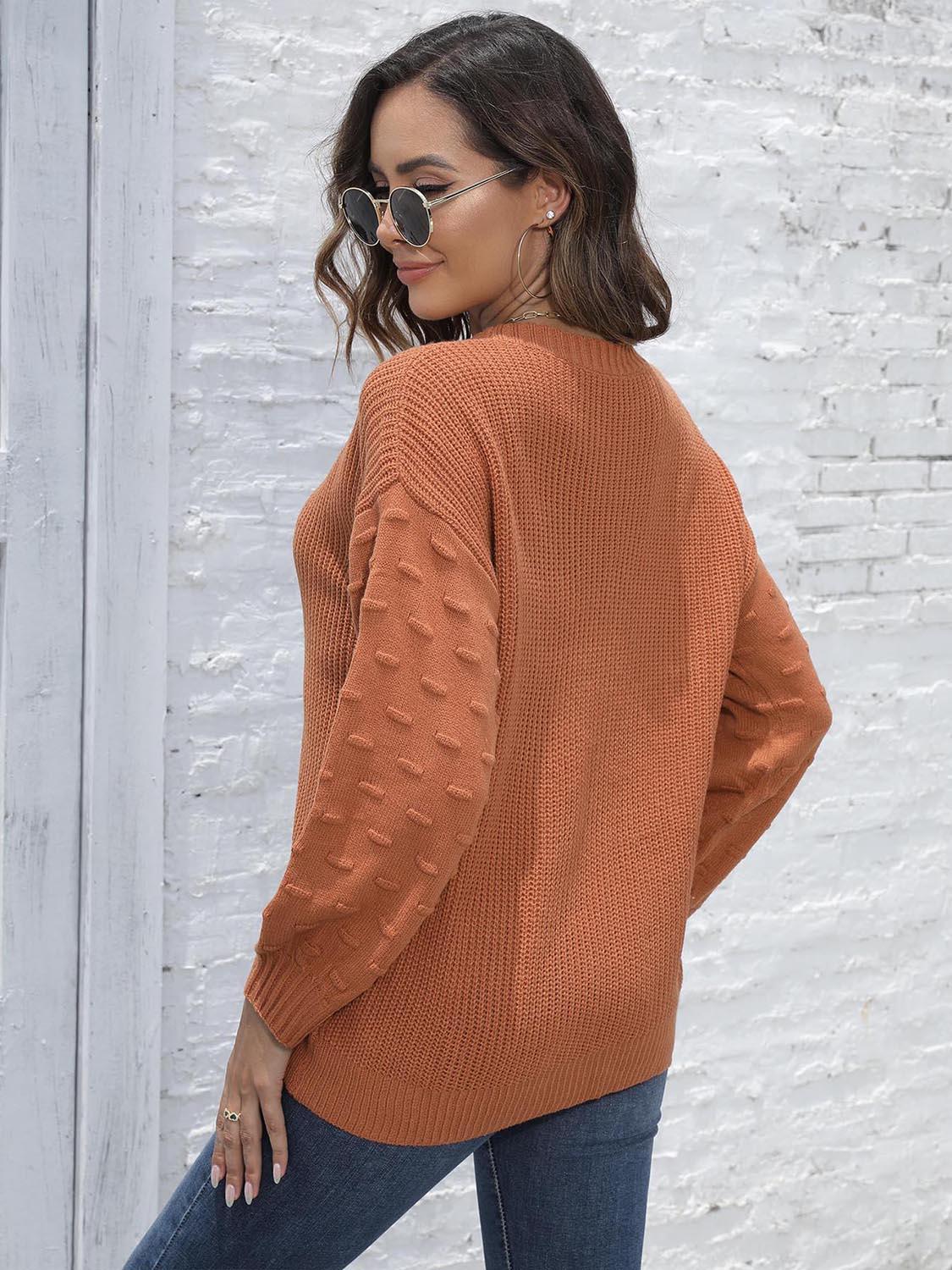 Round Neck Dropped Shoulder Sweater - Lab Fashion, Home & Health