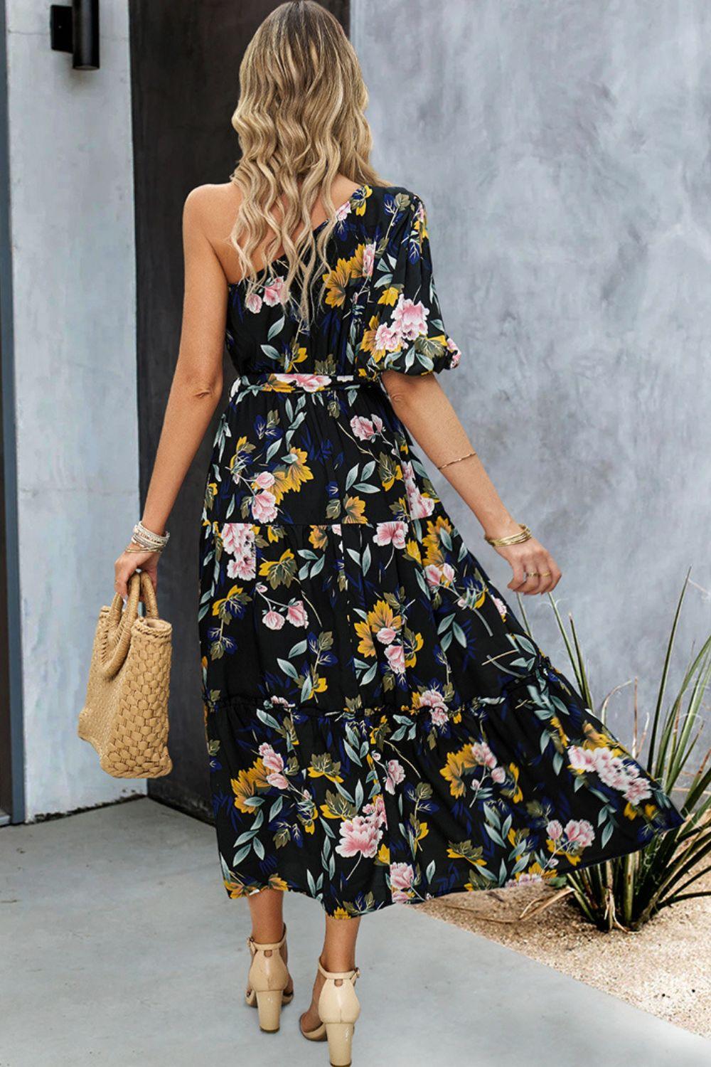 Printed One-Shoulder Maxi Dress - Lab Fashion, Home & Health