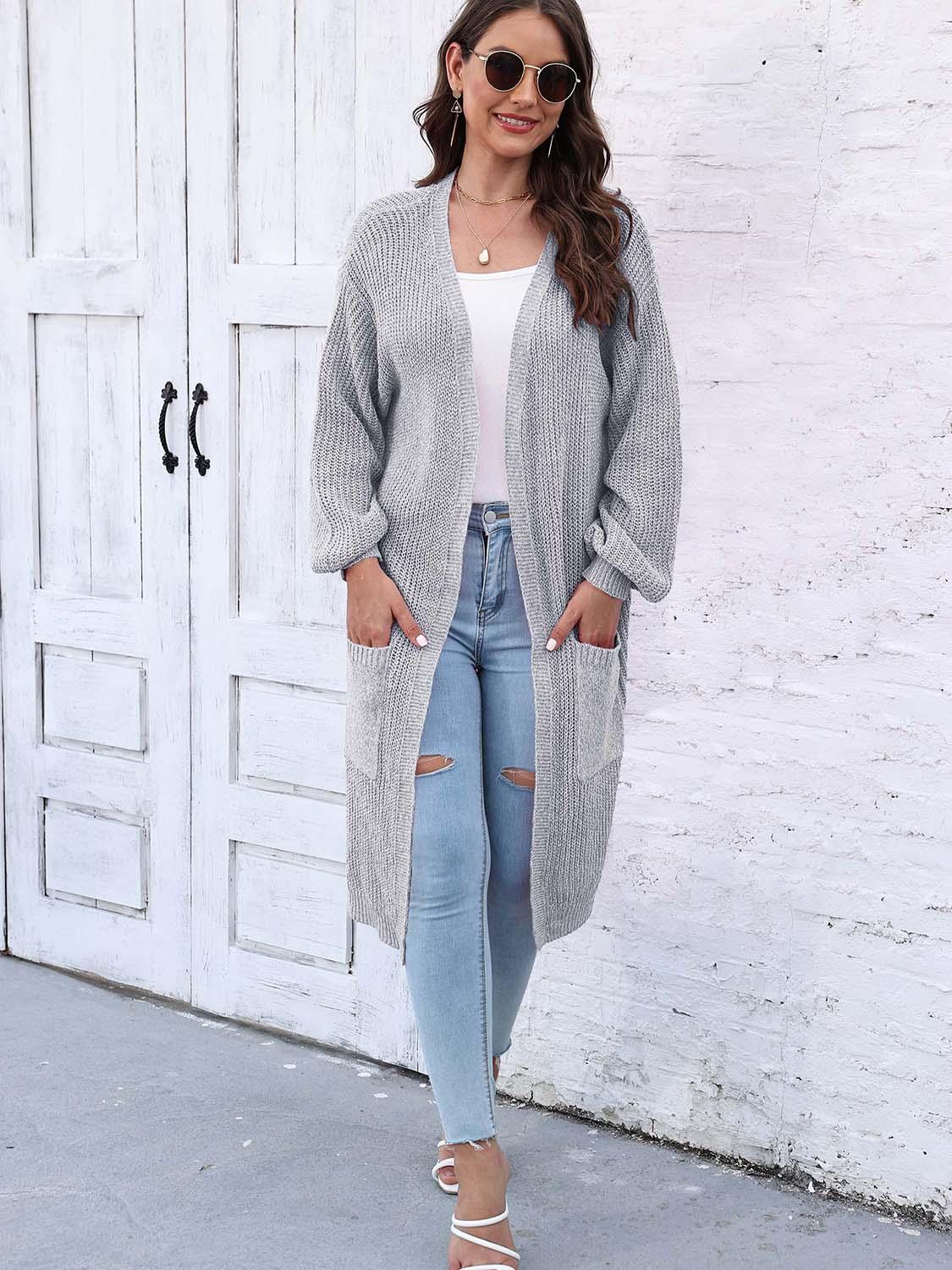 Open Front Longline Cardigan with Pockets - Lab Fashion, Home & Health