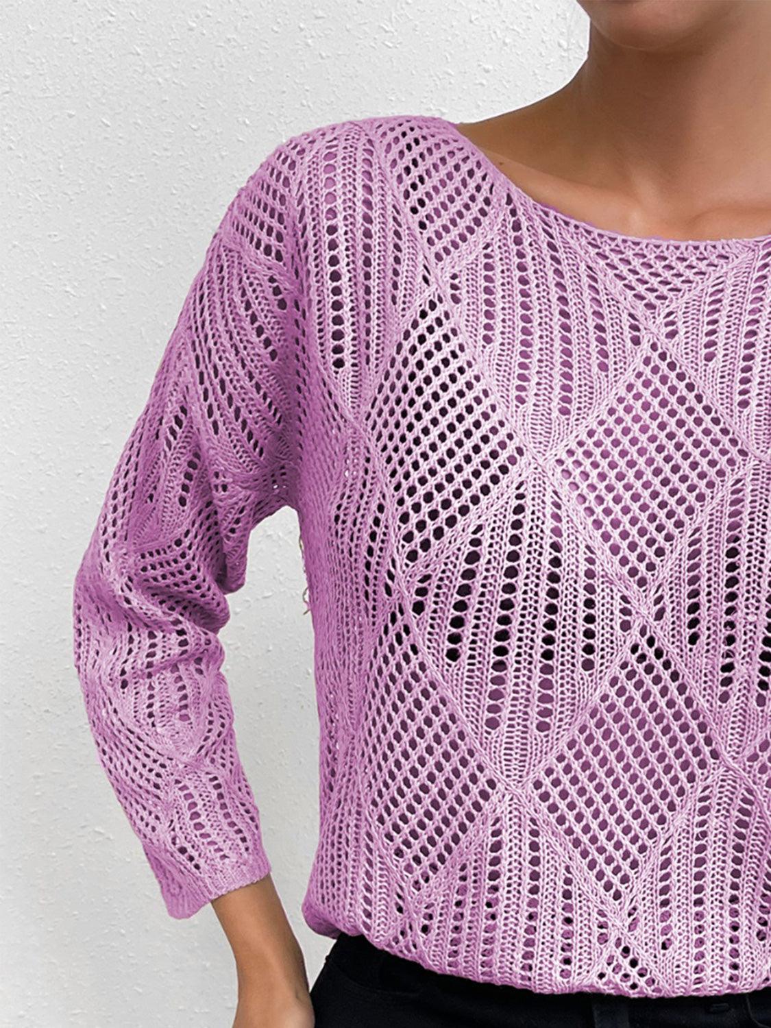 Openwork Round Neck Knit Top - Lab Fashion, Home & Health