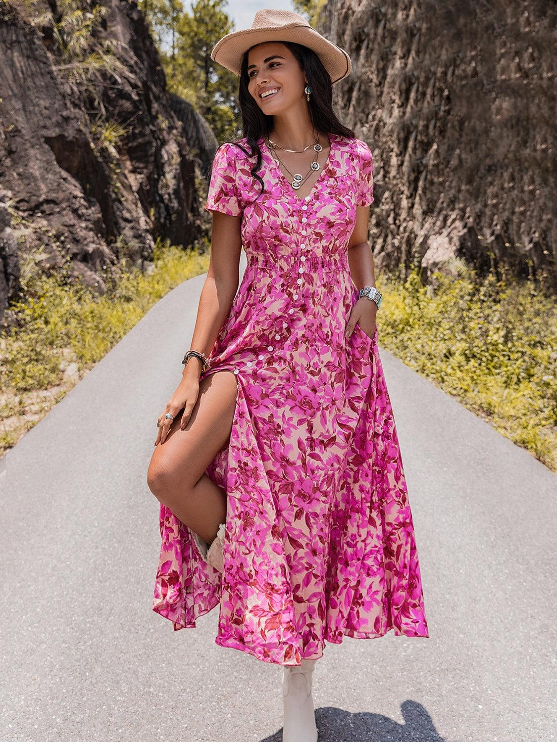 Floral Slit Dress - Lab Fashion, Home & Health