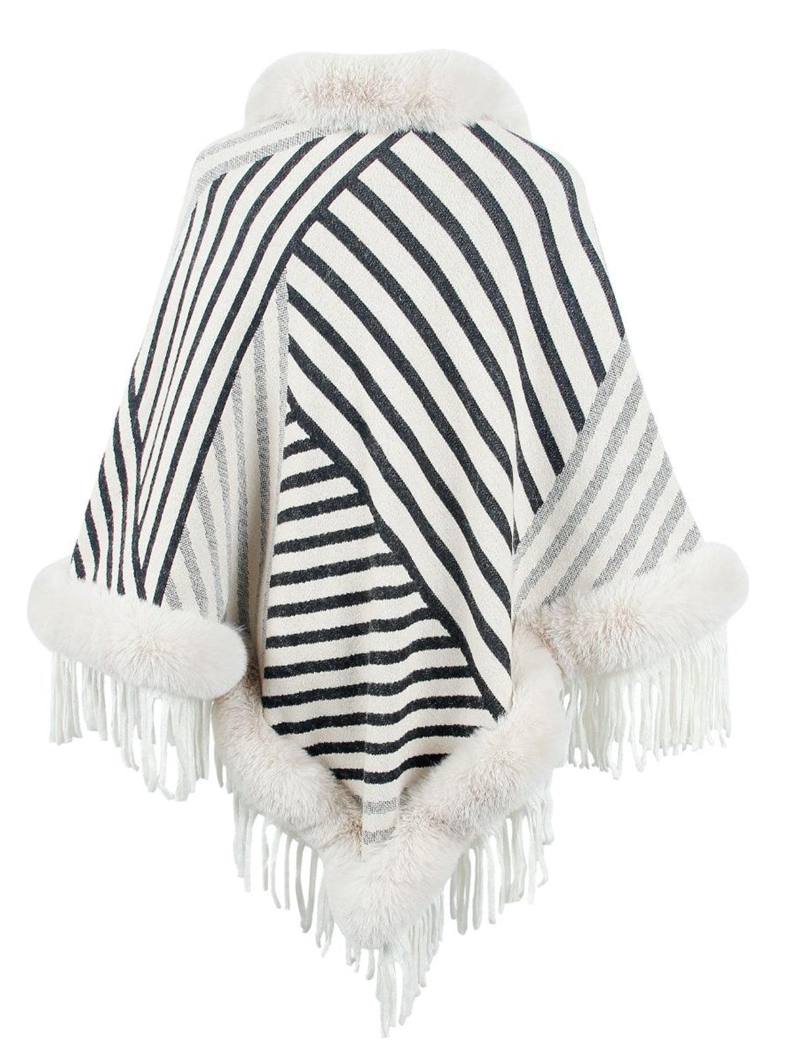 Striped Fringe Hem Poncho - Lab Fashion, Home & Health