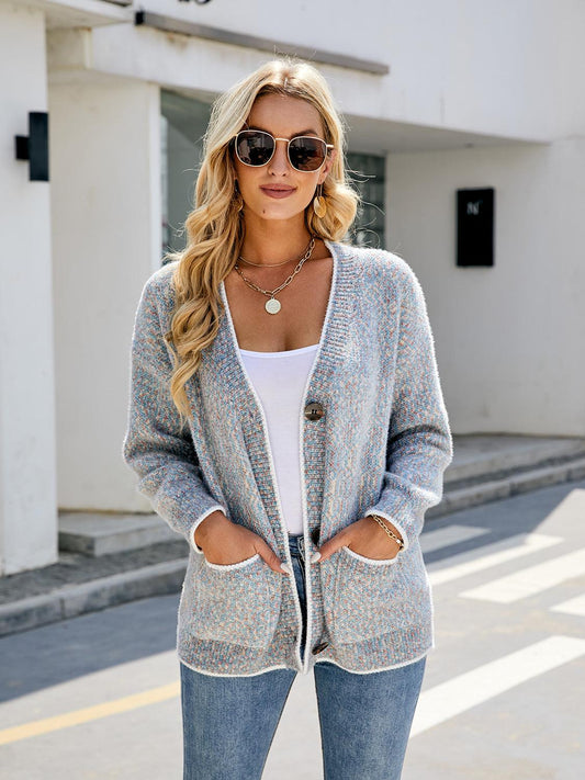 Button Down V-Neck Cardigan with Pockets - Lab Fashion, Home & Health