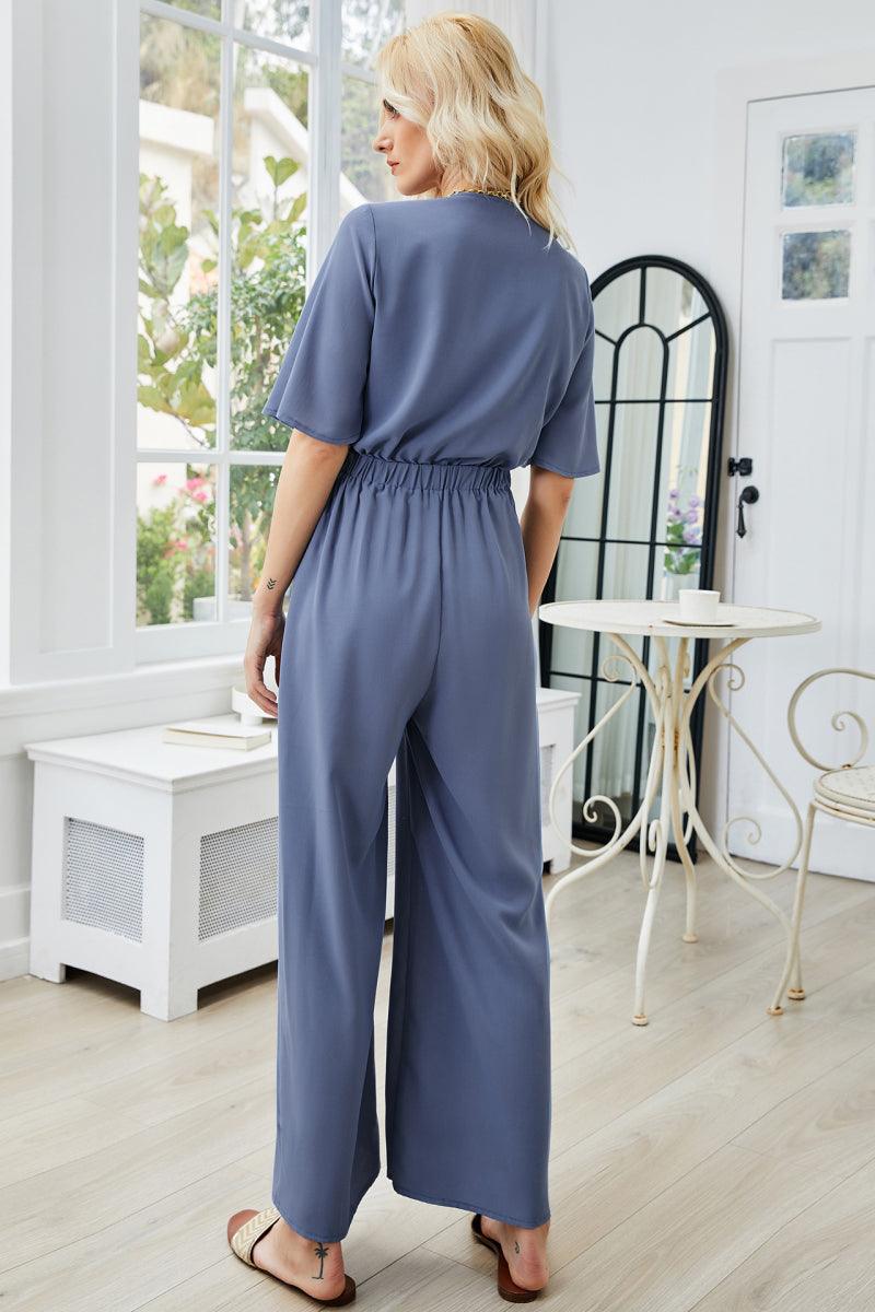 Tie Front Cutout Wide Leg Jumpsuit - Lab Fashion, Home & Health