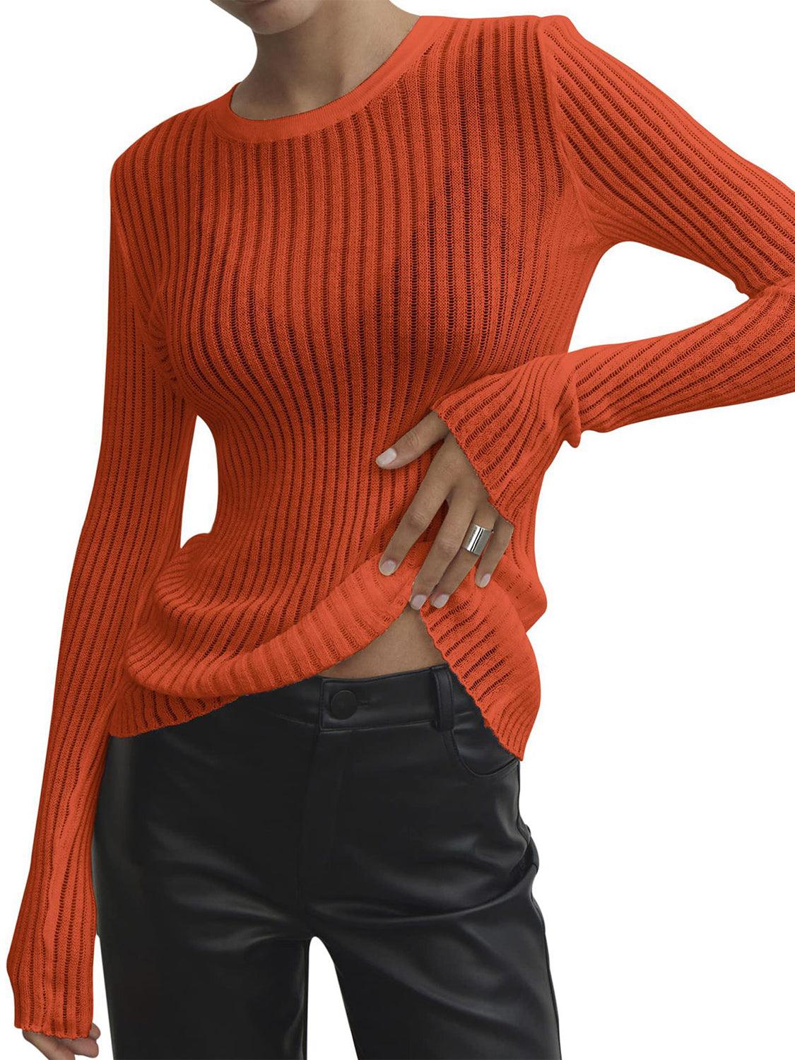 Round Neck Ribbed Knit Top - Lab Fashion, Home & Health