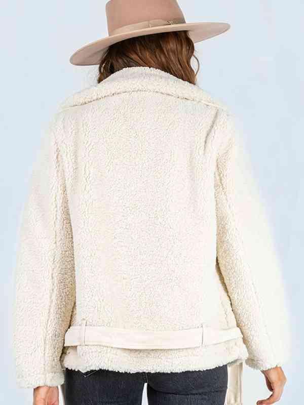 Zip-Up Belted Sherpa Jacket - Lab Fashion, Home & Health
