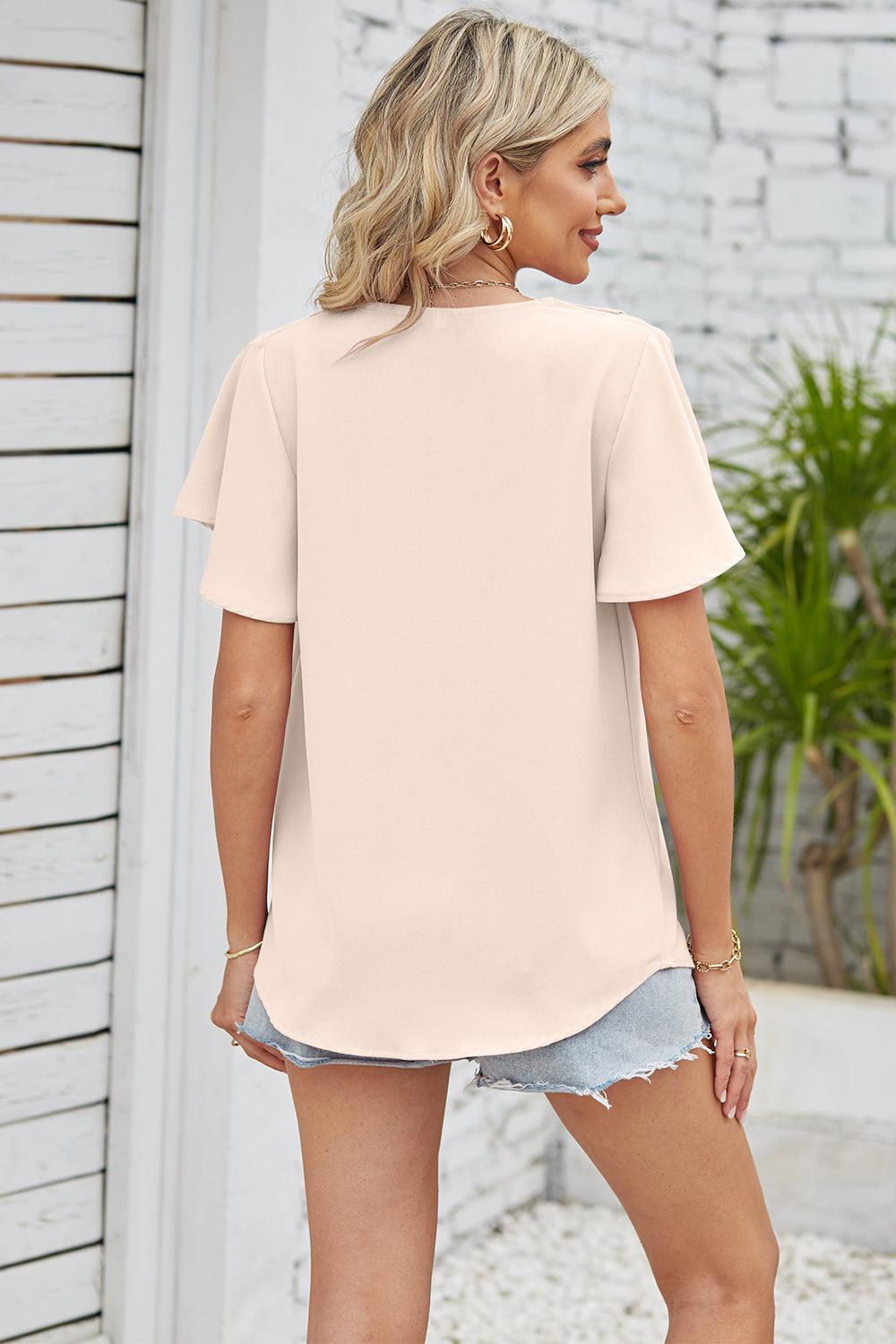 V-Neck Flutter Sleeve Blouse - Lab Fashion, Home & Health