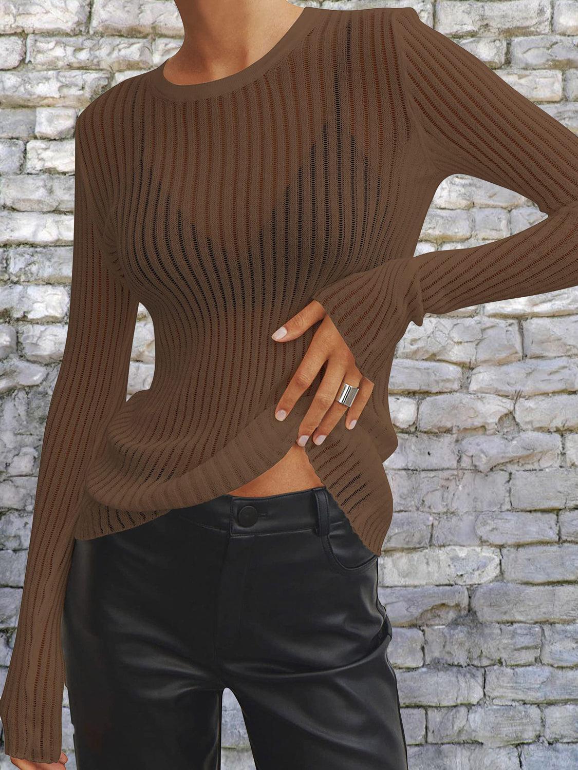 Round Neck Ribbed Knit Top - Lab Fashion, Home & Health