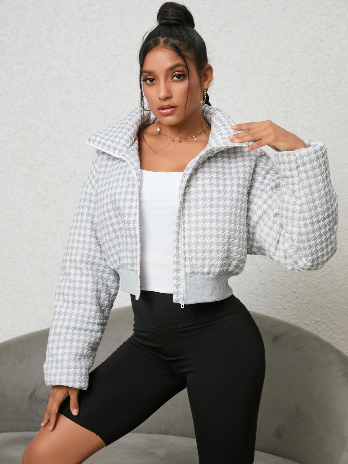 Houndstooth Zip-Up Jacket - Lab Fashion, Home & Health