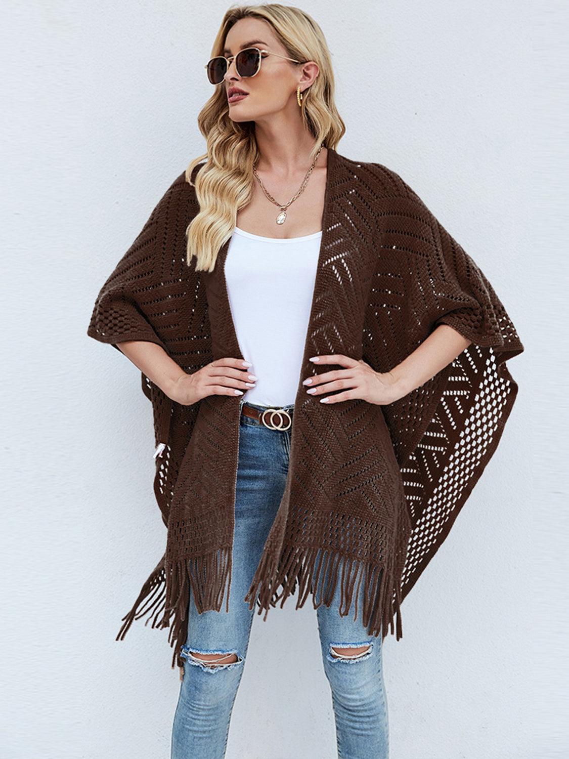 Fringe Hem Open Front Poncho - Lab Fashion, Home & Health