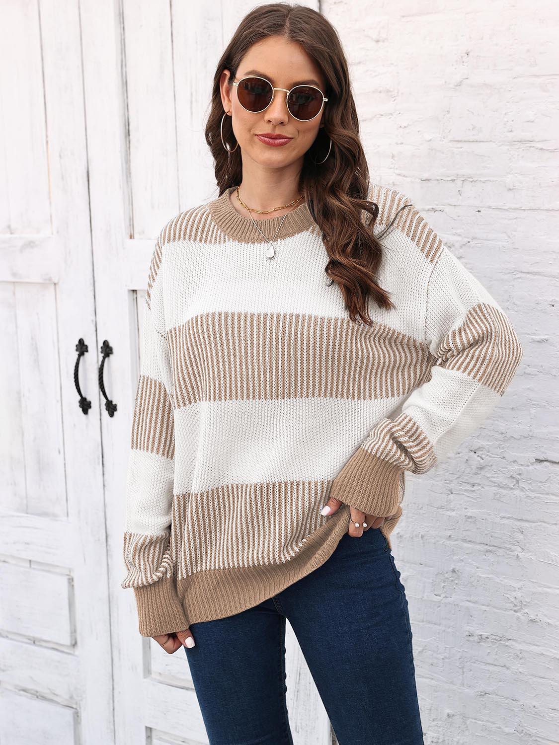 Full Size Round Neck Drop Shoulder Sweater - Lab Fashion, Home & Health