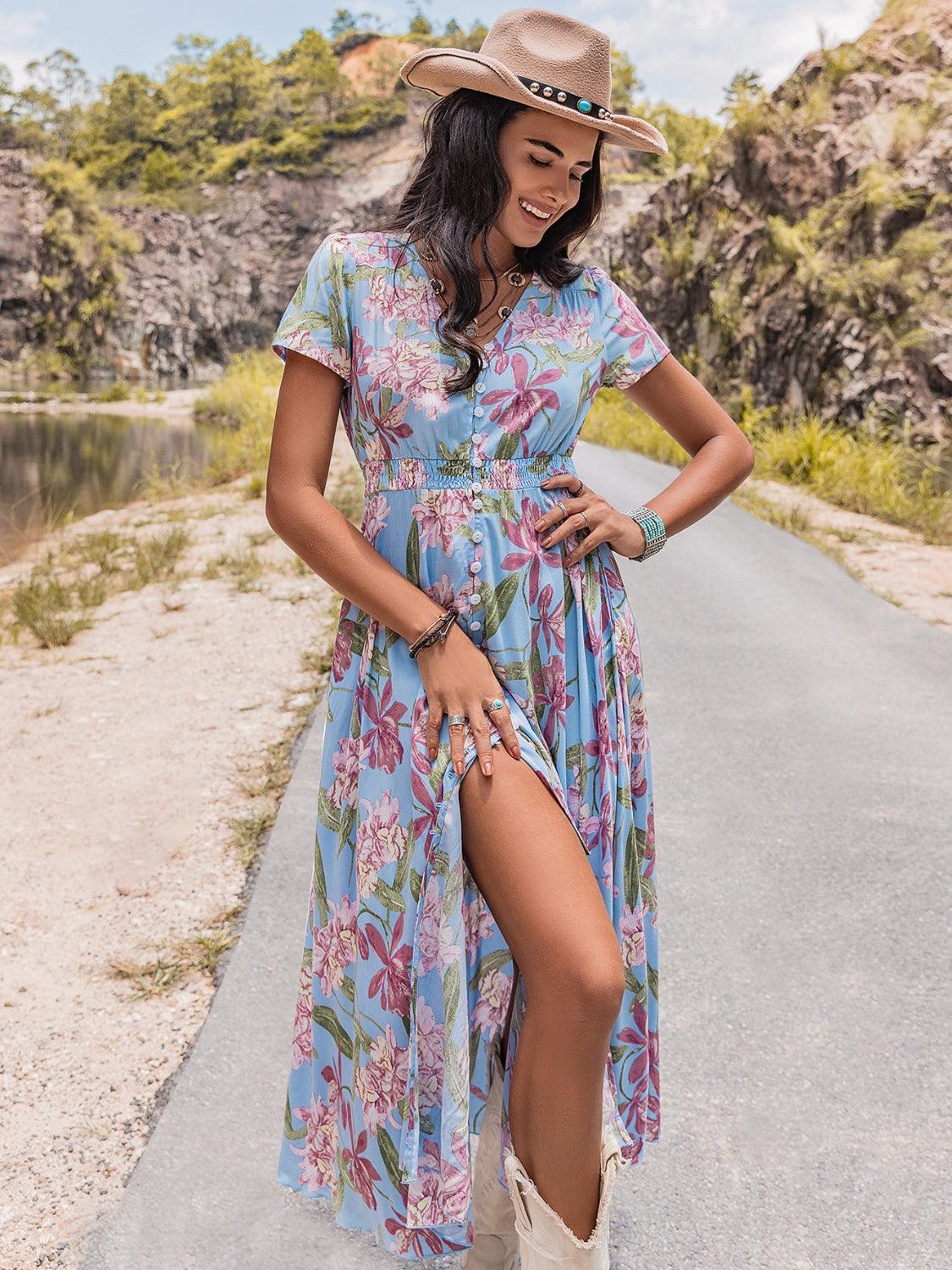 Floral Slit Dress - Lab Fashion, Home & Health