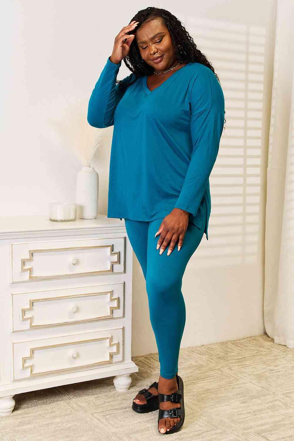 Zenana Lazy Days Full Size Long Sleeve Top and Leggings Set - Lab Fashion, Home & Health
