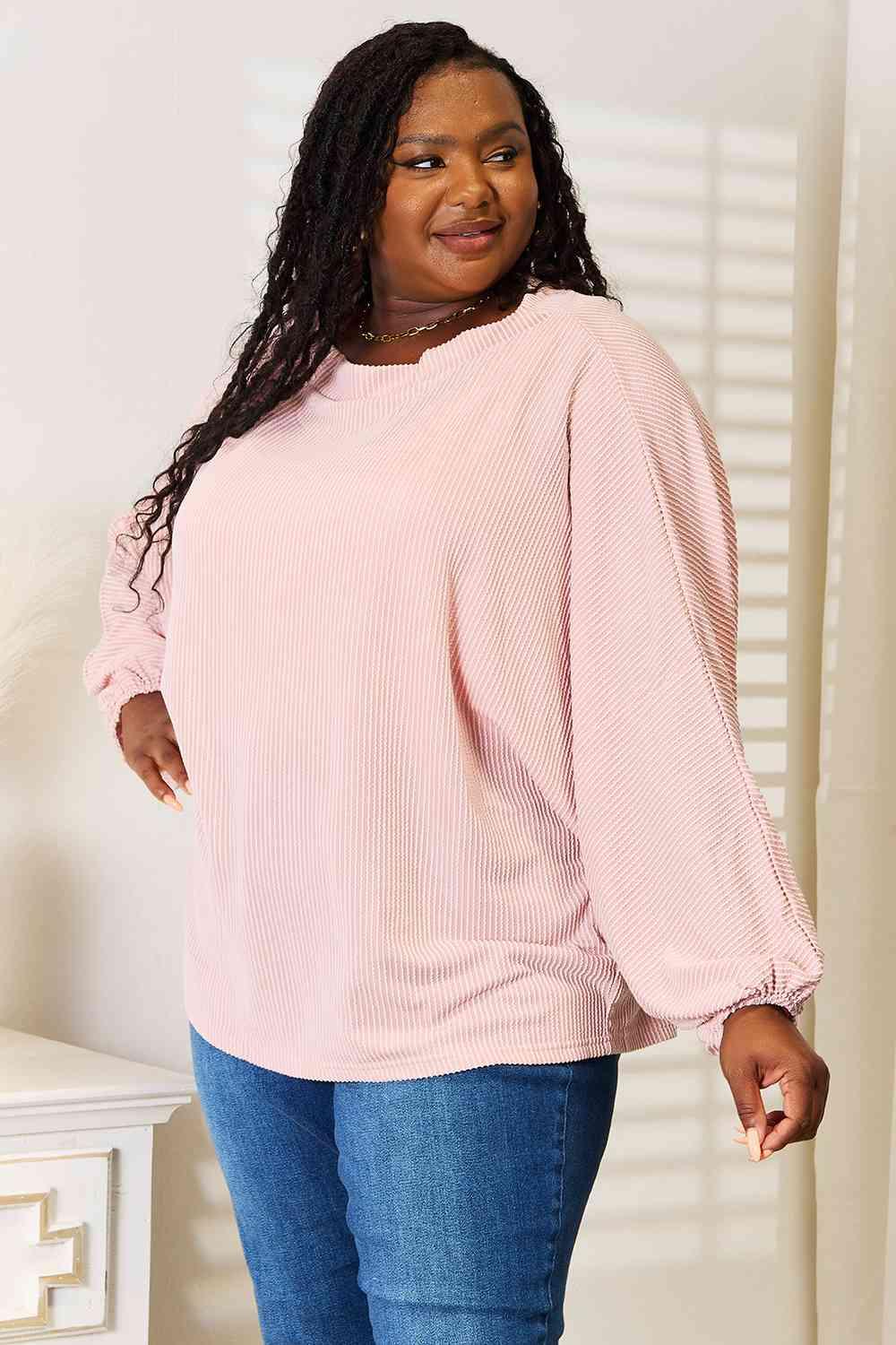 Double Take Ribbed Long Sleeve Top - Lab Fashion, Home & Health