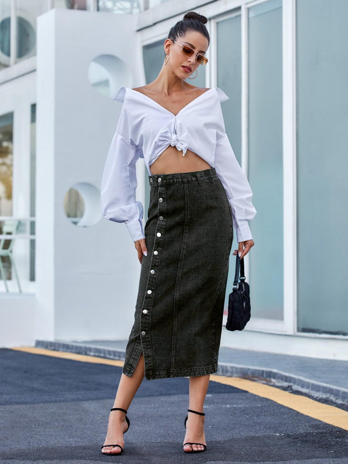 Button Down Denim Skirt - Lab Fashion, Home & Health