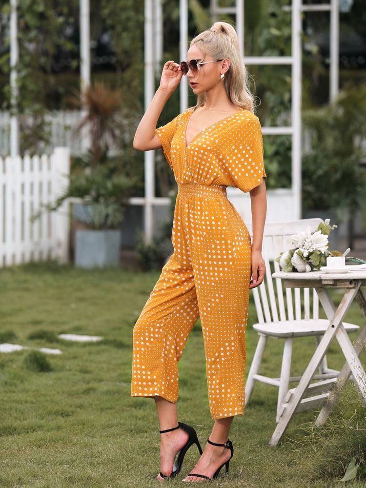 Polka Dot Surplice Neck Jumpsuit with Pockets - Lab Fashion, Home & Health