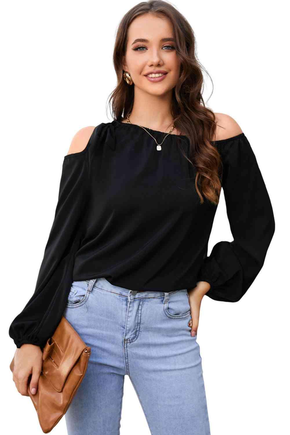 Double Take Tied Asymmetrical Neck Cold-Shoulder Blouse - Lab Fashion, Home & Health