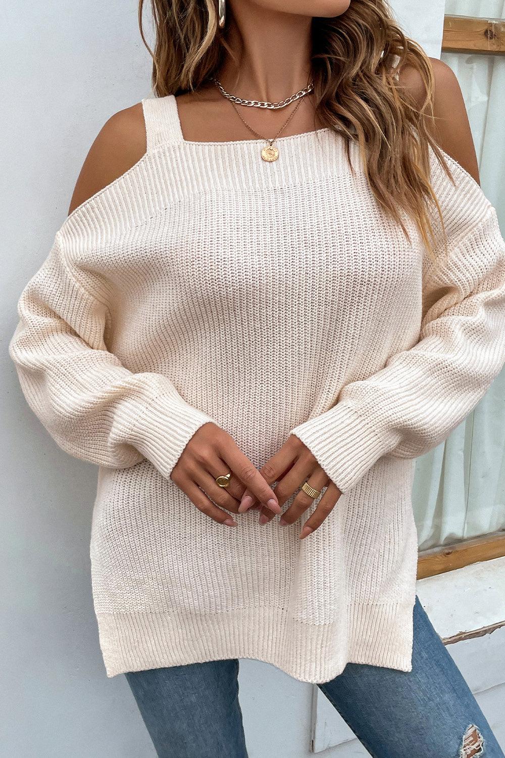 Ribbed Cold Shoulder Long Sleeve Knit Top - Lab Fashion, Home & Health