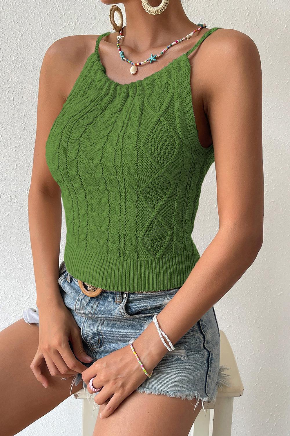 Round Neck Cable-Knit Sleeveless Knit Top - Lab Fashion, Home & Health