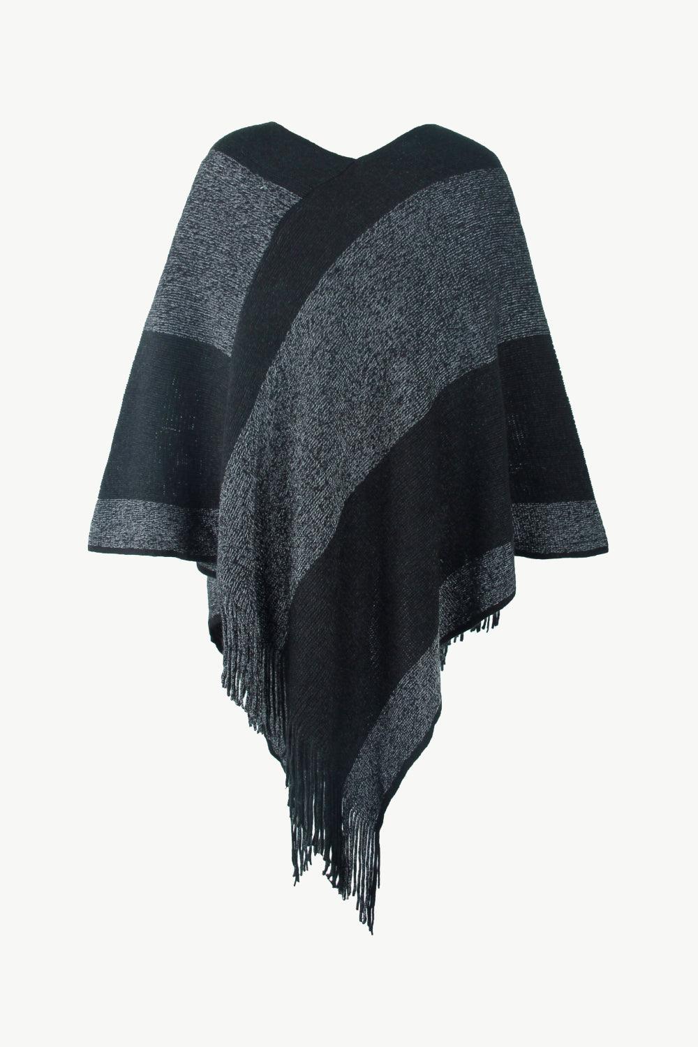 Color Block Fringe Hem Poncho - Lab Fashion, Home & Health