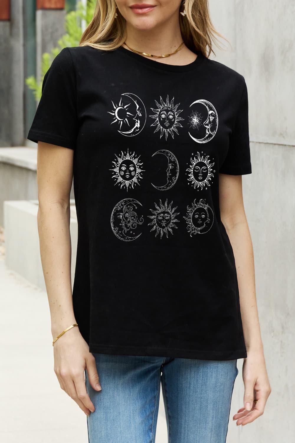 Full Size Sun and Moon Graphic Cotton Tee - Lab Fashion, Home & Health