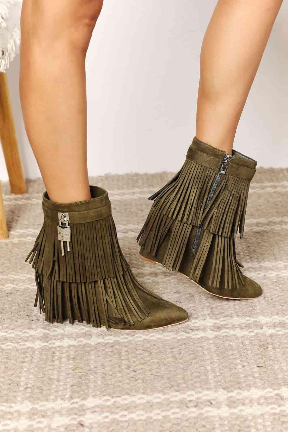 Legend Women's Tassel Wedge Heel Ankle Booties - Lab Fashion, Home & Health