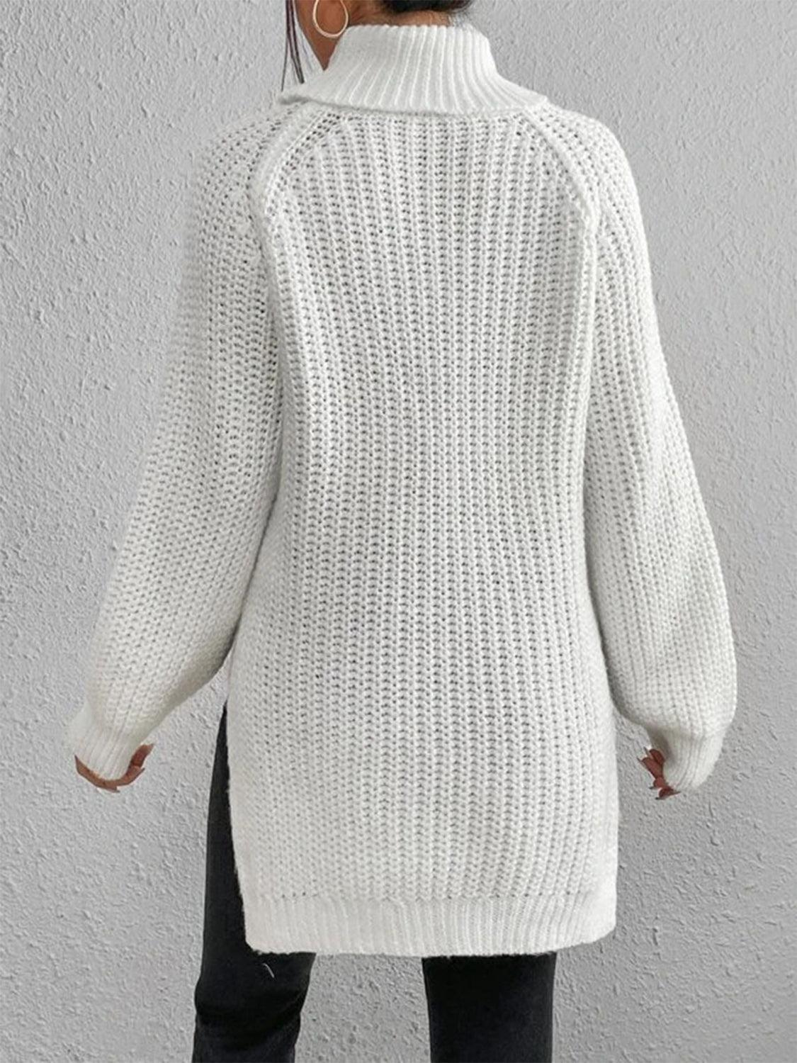 Full Size Turtleneck Slit Sweater - Lab Fashion, Home & Health