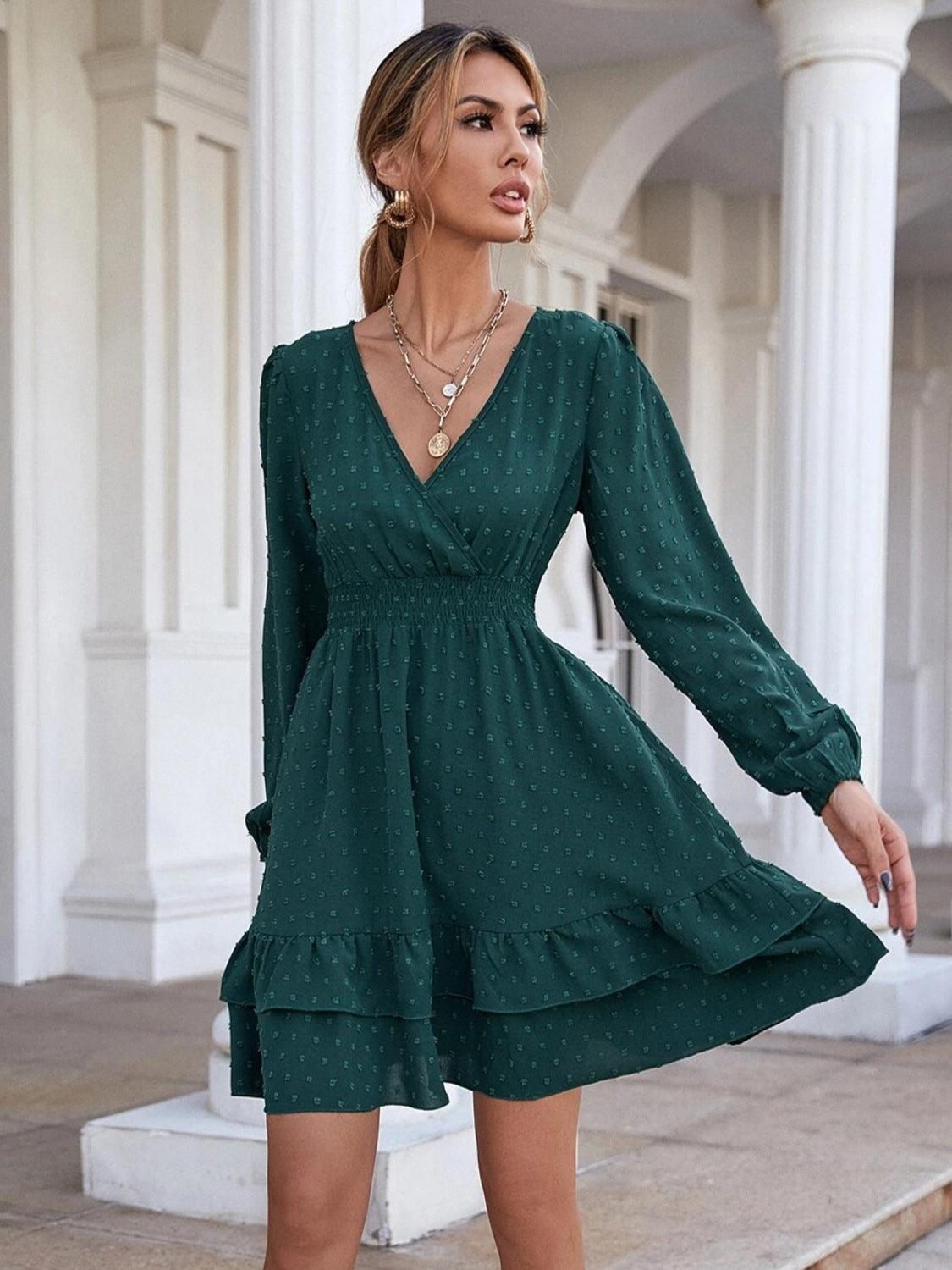 Surplice Neck Long Sleeve Dress - Lab Fashion, Home & Health