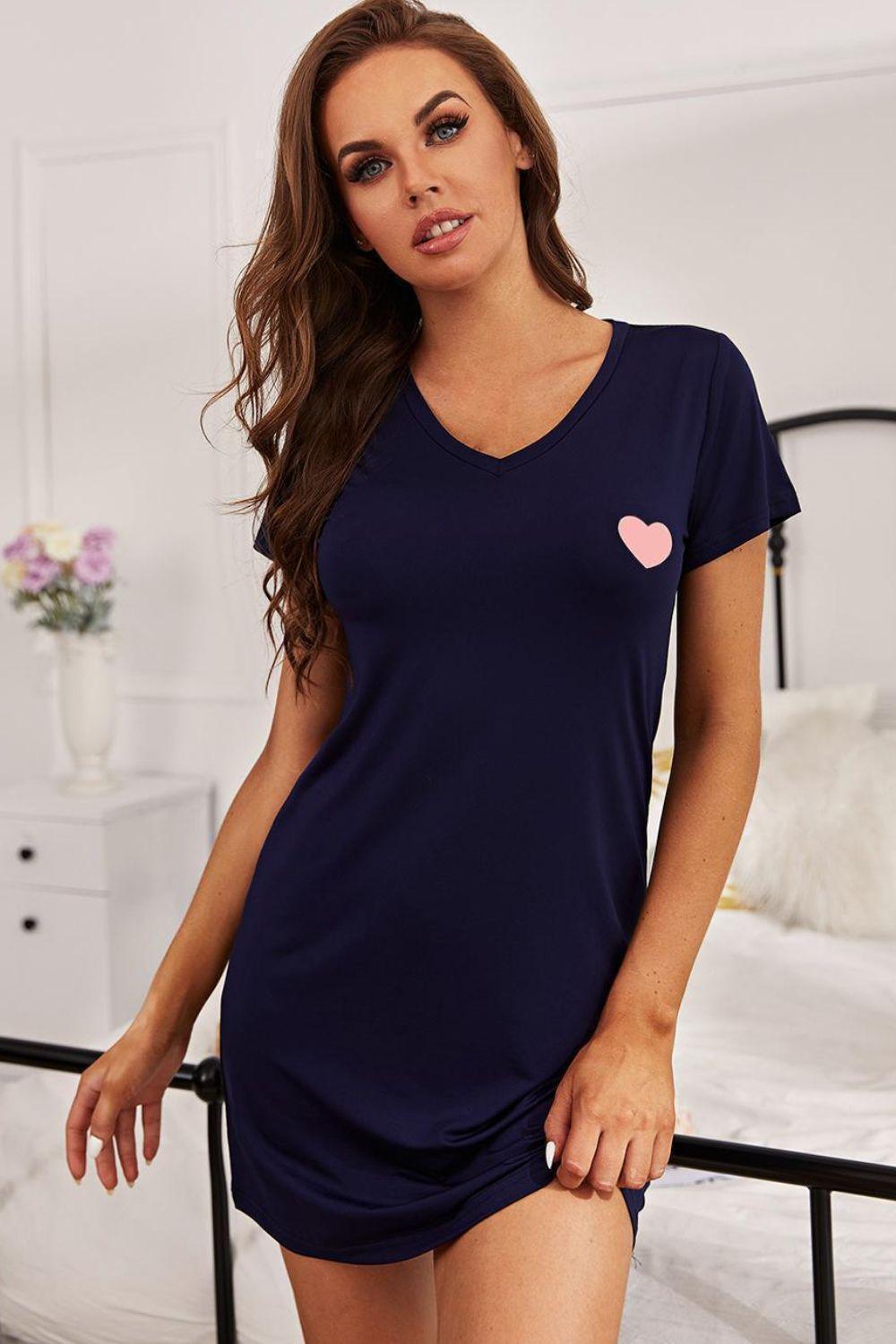 Heart Graphic Short Sleeve Night Dress - Lab Fashion, Home & Health