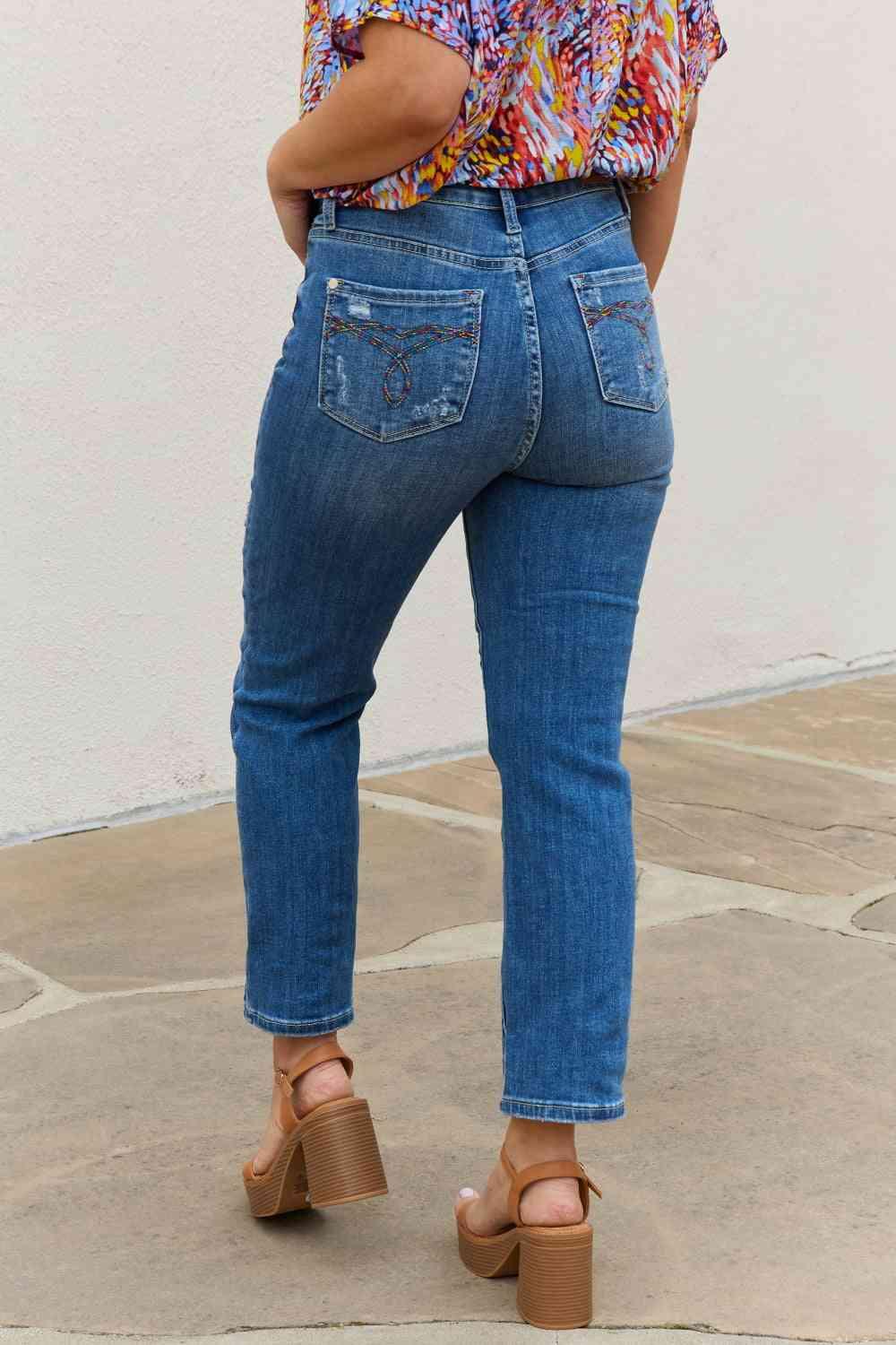 Judy Blue Theresa Full Size High Waisted Ankle Distressed Straight Jeans - Lab Fashion, Home & Health