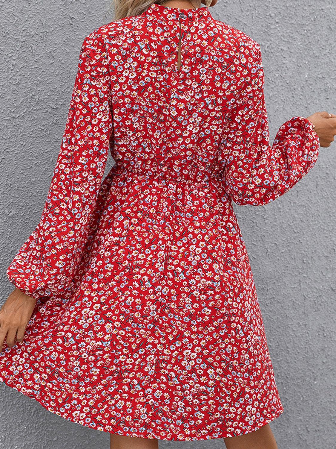 Floral Mock Neck Long Sleeve Dress - Lab Fashion, Home & Health