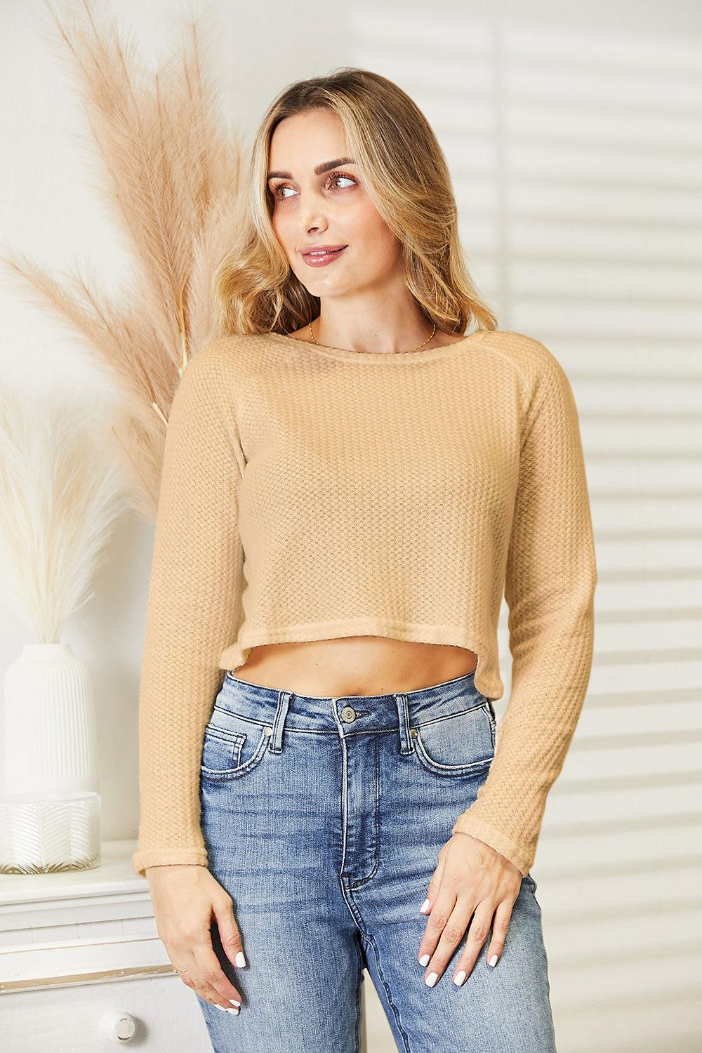 Full Size Long Sleeve Cropped Top - Lab Fashion, Home & Health