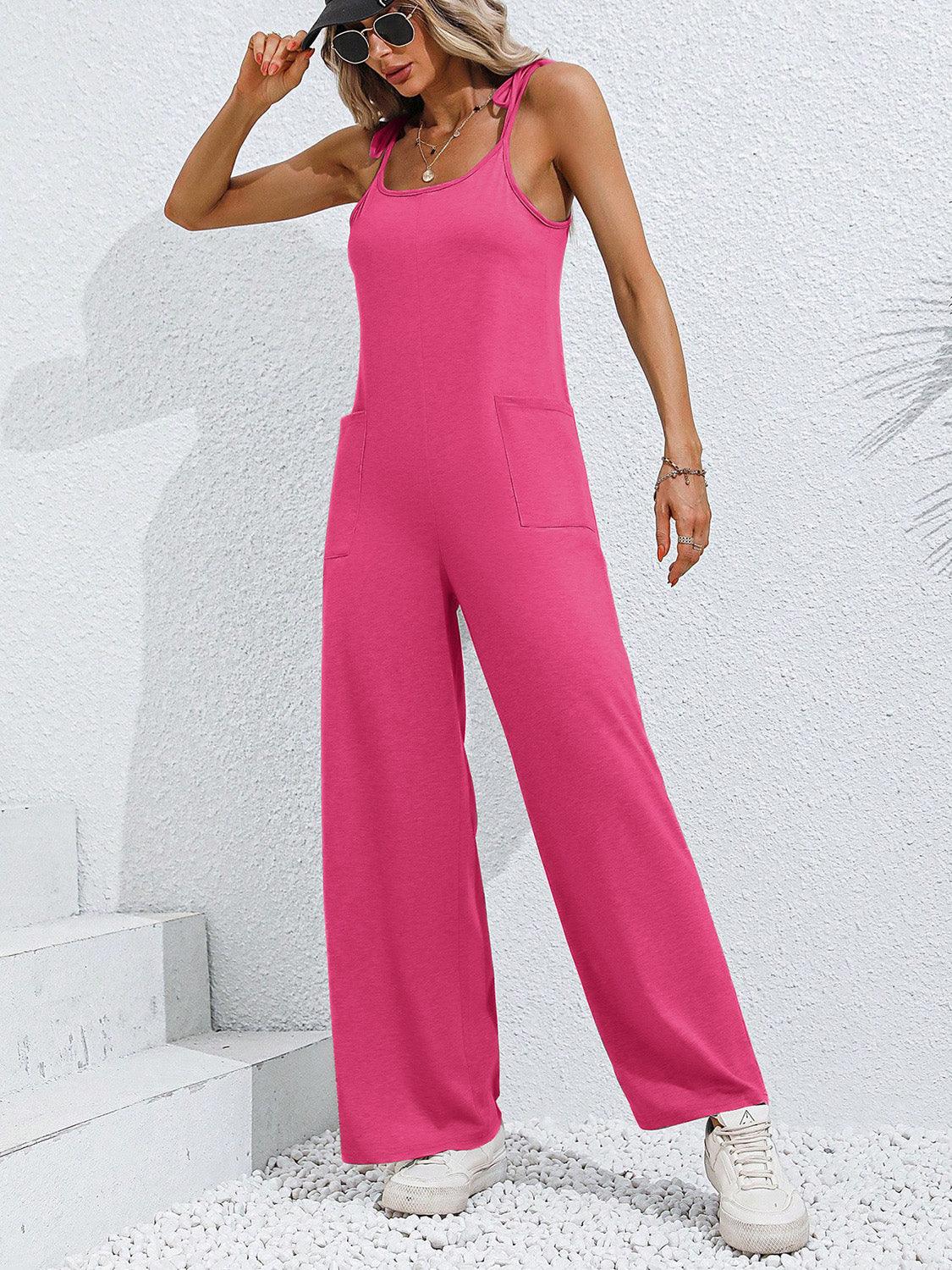 Tie-Shoulder Wide Leg Jumpsuit with Pockets - Lab Fashion, Home & Health