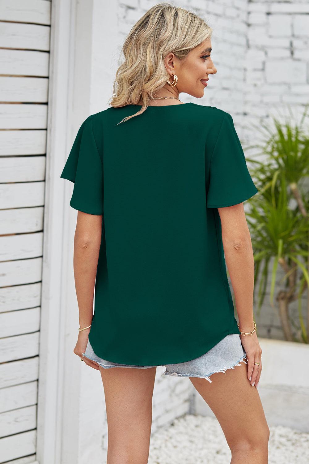 V-Neck Flutter Sleeve Blouse - Lab Fashion, Home & Health