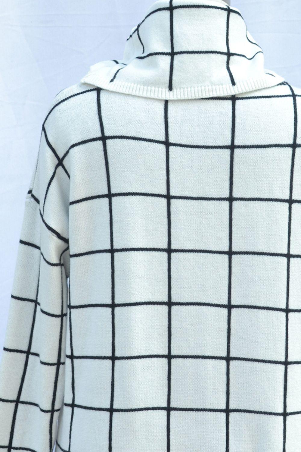 Plaid Turtleneck Drop Shoulder Sweater - Lab Fashion, Home & Health