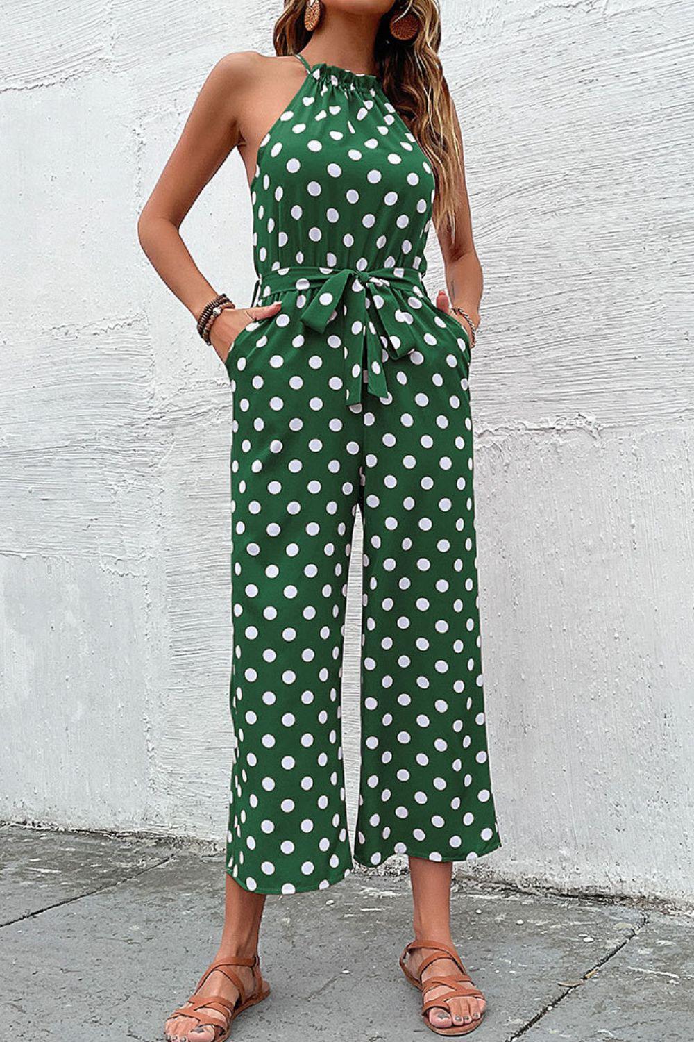 Polka Dot Grecian Wide Leg Jumpsuit - Lab Fashion, Home & Health