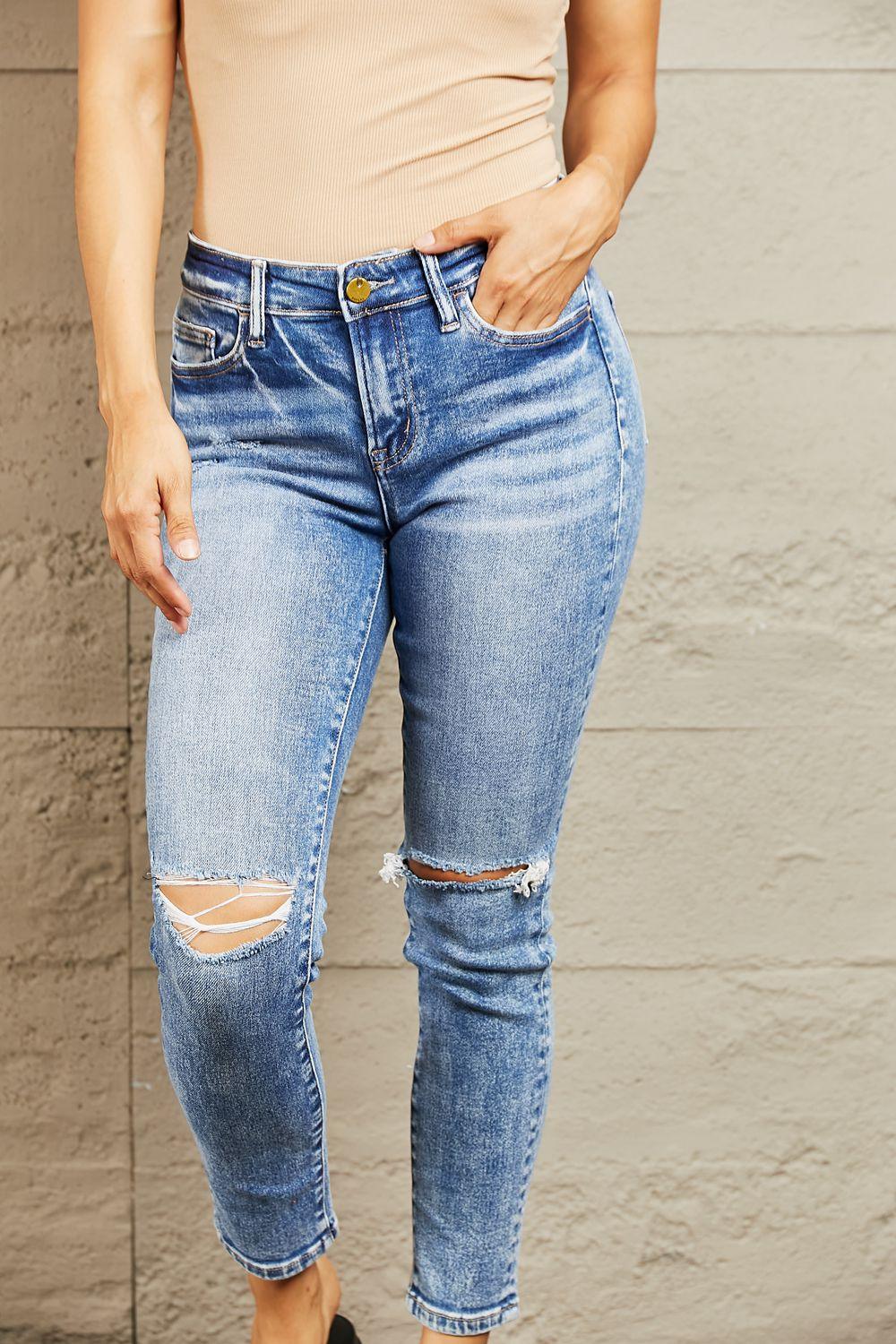BAYEAS Mid Rise Distressed Skinny Jeans - Lab Fashion, Home & Health