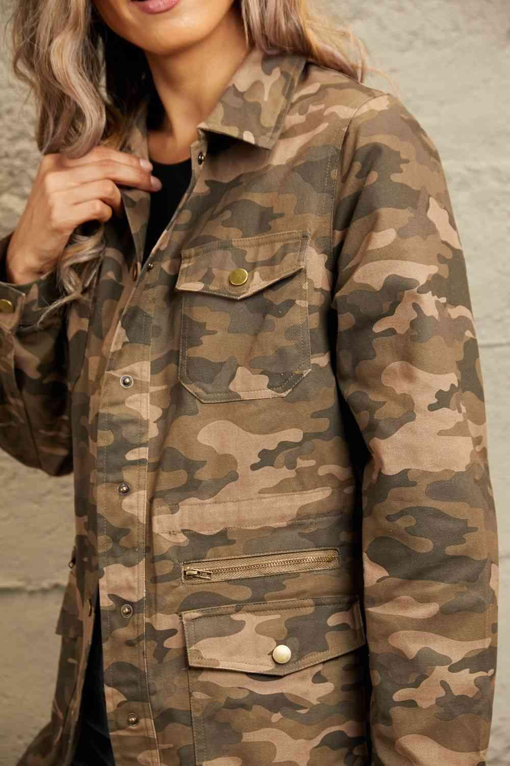 Double Take Camouflage Snap Down Jacket - Lab Fashion, Home & Health