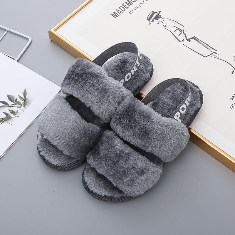 Faux Fur Open Toe Slippers - Lab Fashion, Home & Health