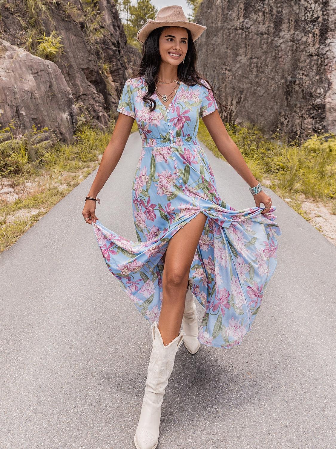 Floral Slit Dress - Lab Fashion, Home & Health