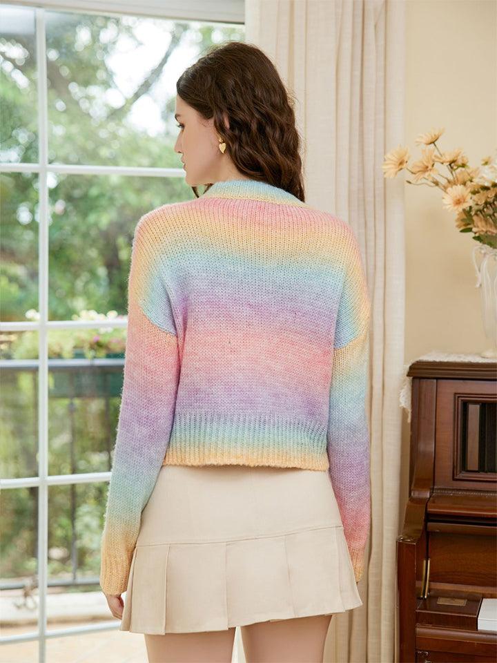 Rainbow Color Cable-Knit Dropped Shoulder Knit Top - Lab Fashion, Home & Health